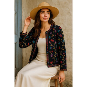 BFA Classics Floral Embroidered Jacket 1X | Boho Luxe Cottagecore Festival Layer